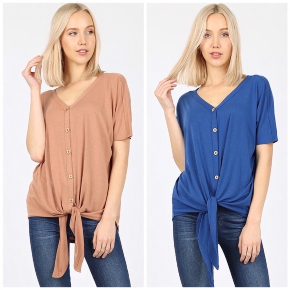 Pink Button-Up Knot Front Tee - Picture 3 of 6